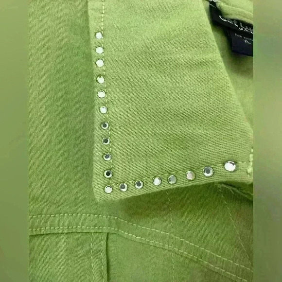 Get Lucky XL Green 100% Cotton Bling Jacket USA Diamond Jeweled Embellishment - Picture 6 of 10